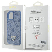 Заредете изображение във визуализатора на галерията – Original Case GUESS hardcase Leather 4G Triangle Strass GUHCP15SP4TDPB for Iphone 15 Blue
