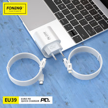 Заредете изображение във визуализатора на галерията – Foneng Wall charger EU39 - Type C - PD 20W 3A with Type C to Type C cable white
