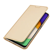 Заредете изображение във визуализатора на галерията – Dux Ducis Skin Pro Case for Samsung Galaxy A14 5G Flip Card Wallet Stand Gold
