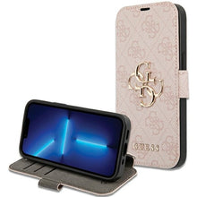 Заредете изображение във визуализатора на галерията – Original Case GUESS book 4G Metal Logo GUBKP15S4GMGPI for Iphone 13/14/15 pink

