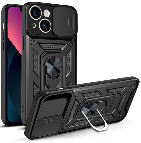Hybrid Armor Camshield case for iPhone 13 armored case with camera cover black