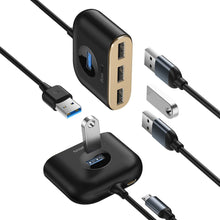 Заредете изображение във визуализатора на галерията – Baseus Square round 4 in 1 USB HUB Adapter (USB3.0 TO USB3.0 * 1 + USB2.0 * 3) 1m Black (CAHUB-AY01) - TopMag

