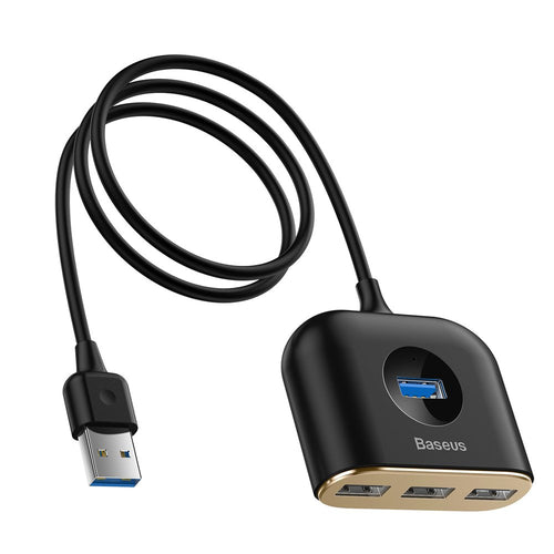 Baseus Square round 4 in 1 USB HUB Adapter (USB3.0 TO USB3.0 * 1 + USB2.0 * 3) 1m Black (CAHUB-AY01) - TopMag