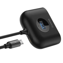 Заредете изображение във визуализатора на галерията – Baseus Square round 4 in 1 USB HUB Adapter (USB3.0 TO USB3.0 * 1 + USB2.0 * 3) 1m Black (CAHUB-AY01) - TopMag
