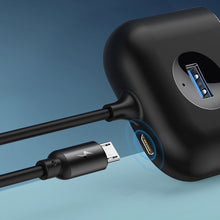 Заредете изображение във визуализатора на галерията – Baseus Square round 4 in 1 USB HUB Adapter (USB3.0 TO USB3.0 * 1 + USB2.0 * 3) 1m Black (CAHUB-AY01) - TopMag

