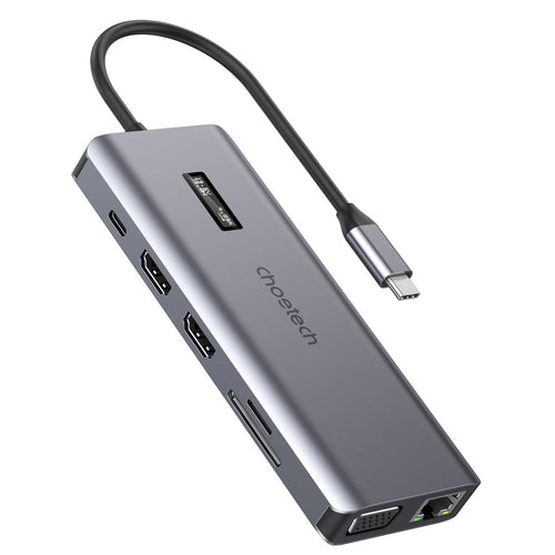 Choetech multifunctional HUB with display 12in1 USB-C to USB-C / USB-A / HDMI / VGA / AUX / SD / TF gray (HUB-M26)