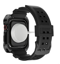 Заредете изображение във визуализатора на галерията – Kingxbar CYF134 2in1 Rugged Case for Apple Watch SE, 6, 5, 4 (44 mm) Stainless Steel with Strap Black
