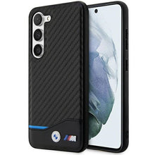 Заредете изображение във визуализатора на галерията – Original faceplate case BMW BMHCS23M22NBCK for SAMSUNG S23 Plus (Carbon Case Bottom Horizontal Blue Line and Metal Logo / black)

