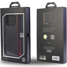 Заредете изображение във визуализатора на галерията – Original Case AUDI hardcase Carbon Fiber Stripe AUS-TPUPCIP14PM-R8/D1-BK for Iphone 14 Pro Max black
