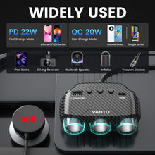 Заредете изображение във визуализатора на галерията – Car Cigarette Lighter Socket Splitter LM21 - 3 sockets + USB + Type C - QC 3.0 PD 3A 122W with display and cable
