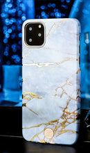 Заредете изображение във визуализатора на галерията – Kingxbar Marble Series case decorated printed marble iPhone 11 Pro Max white-blue - TopMag
