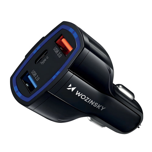 Wozinsky car charger USB x2 and USB C black (WCC-01) - TopMag