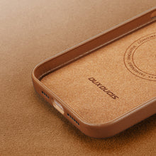 Заредете изображение във визуализатора на галерията – Dux Ducis Grit Leather Case for iPhone 14 Plus Elegant Faux Leather Cover (MagSafe Compatible) Brown
