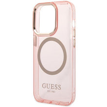 Заредете изображение във визуализатора на галерията – Guess GUHMP14XHTCMP iPhone 14 Pro Max 6.7&quot; pink/pink hard case Gold Outline Translucent MagSafe
