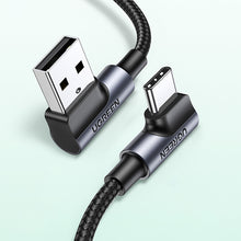 Заредете изображение във визуализатора на галерията – Ugreen 90° angled cable USB C - USB 2.0 480Mbps 3A 3m black (US176)
