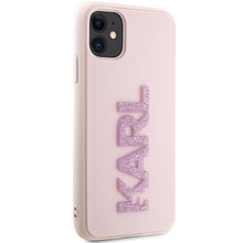 Заредете изображение във визуализатора на галерията – Original Pouch KARL LAGERFELD hardcase 3D Rubber Glitter Logo KLHCN613DMBKCK for Iphone 11/ Xr Pink
