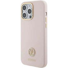 Заредете изображение във визуализатора на галерията – Guess Silicone Logo Strass 4G case for iPhone 15 Pro Max - pink
