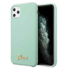 Заредете изображение във визуализатора на галерията – Guess GUHCN58LSLMGG iPhone 11 Pro zielony/green hard case Silicone Vintage Gold Logo
