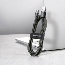 Заредете изображение във визуализатора на галерията – BASEUS cable USB to Apple Lightning 8-pin 2,4A Cafule CAMKLF-BG1 50cm gray-black
