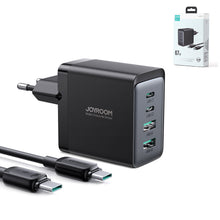 Заредете изображение във визуализатора на галерията – Joyroom charger GaN 67W 4 ports (2x USB, 2x USB C) black (TCG02) + cable USB C - USB C 100W 1.2m
