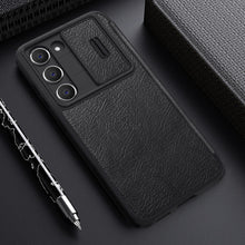 Заредете изображение във визуализатора на галерията – Nillkin Qin Leather Pro Case for Samsung Galaxy S23 Flip Cover Camera Cover Brown
