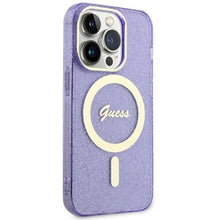 Заредете изображение във визуализатора на галерията – Guess GUHMP14LHCMCGU iPhone 14 Pro 6.1" purple/purple hardcase Glitter Gold MagSafe
