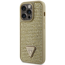 Заредете изображение във визуализатора на галерията – Original Case GUESS Rhinestone Triangle hardcase GUHCP14XHDGTPD for Iphone 14 Pro gold
