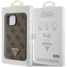 Заредете изображение във визуализатора на галерията – Guess Leather 4G Triangle Strass case for iPhone 15 - brown
