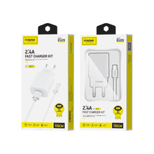 Заредете изображение във визуализатора на галерията – Foneng Wall charger EU28 - USB - 2,4A with USB to Micro USB cable white
