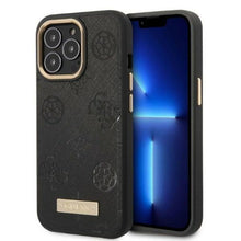 Заредете изображение във визуализатора на галерията – Guess GUHMP13LSAPSTK iPhone 13 Pro / 13 6.1" black/black hardcase Peony Logo Plate MagSafe
