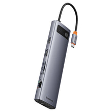 Заредете изображение във визуализатора на галерията – HUB 11in1 Baseus Metal Gleam Series USB-C to USB-C PD / 3x USB-A 3.0 / USB-A 2.0 / HDMI / VGA / AUX / RJ-45 / SD TF - gray
