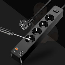 Заредете изображение във визуализатора на галерията – KAKU Power strip - 4 outlets 230V + 3xUSB + Type C - black
