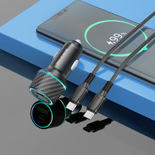 Заредете изображение във визуализатора на галерията – Borofone Car charger BZ21 Brilliant - USB + Type C - QC 3.0 PD 48W with Type C to Type C cable black
