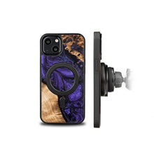 Заредете изображение във визуализатора на галерията – Wood and Resin Case for iPhone 13 MagSafe Bewood Unique Violet - Purple and Black
