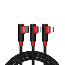 Заредете изображение във визуализатора на галерията – Proda Sparta angled 3in1 USB cable - 2x Lightning / USB Type C 5A 1m black (PD-B11th black) - TopMag
