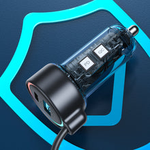 Заредете изображение във визуализатора на галерията – Joyroom fast car charger 3 in 1 with Lightning cable 1.5m 45W black (JR-CL08)
