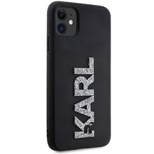 Заредете изображение във визуализатора на галерията – Original Pouch KARL LAGERFELD hardcase 3D Rubber Glitter Logo KLHCN613DMBKCK for Iphone 11/ Xr Black
