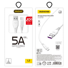 Заредете изображение във визуализатора на галерията – Dudao cable USB / USB Type C 5A 1m white (L2T 1m white) - TopMag

