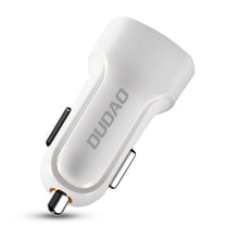 Заредете изображение във визуализатора на галерията – Dudao car kit charger 2x USB 2.4A + cable USB 3in1 Lightning / Type C / micro USB cable white (R7 white) - TopMag
