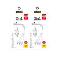 Заредете изображение във визуализатора на галерията – Dudao car kit charger 2x USB 2.4A + cable USB 3in1 Lightning / Type C / micro USB cable white (R7 white) - TopMag
