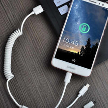 Заредете изображение във визуализатора на галерията – Dudao car kit charger 2x USB 2.4A + cable USB 3in1 Lightning / Type C / micro USB cable white (R7 white) - TopMag
