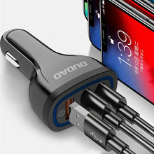 Заредете изображение във визуализатора на галерията – Dudao Car Charger Quick Charge Quick Charge 3.0 QC3.0 2.4A 18W 3x USB Black (R7S black) - TopMag
