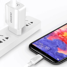 Заредете изображение във визуализатора на галерията – Dudao EU wall charger 2x USB 5V / 2.4A + Lightning cable white (A2EU + Lightning white) - TopMag
