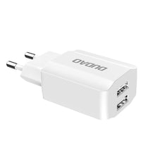Заредете изображение във визуализатора на галерията – Dudao EU wall charger 2x USB 5V / 2.4A + Lightning cable white (A2EU + Lightning white) - TopMag
