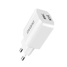 Заредете изображение във визуализатора на галерията – Dudao EU wall charger 2x USB 5V / 2.4A + micro USB cable white (A2EU + Micro white) - TopMag
