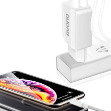Заредете изображение във визуализатора на галерията – Dudao EU wall charger 2x USB 5V / 2.4A + micro USB cable white (A2EU + Micro white) - TopMag
