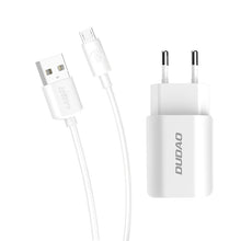 Заредете изображение във визуализатора на галерията – Dudao EU wall charger 2x USB 5V / 2.4A + micro USB cable white (A2EU + Micro white) - TopMag
