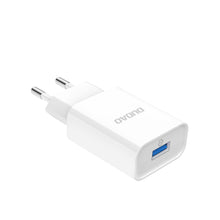 Заредете изображение във визуализатора на галерията – Dudao charger EU USB 5V / 2.4A QC3.0 Quick Charge 3.0 + cable micro USB cord white (A3EU + Micro white) - TopMag
