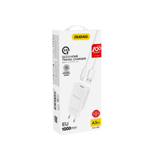 Заредете изображение във визуализатора на галерията – Dudao charger EU USB 5V / 2.4A QC3.0 Quick Charge 3.0 + cable micro USB cord white (A3EU + Micro white) - TopMag
