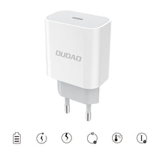 Заредете изображение във визуализатора на галерията – Dudao fast EU USB Type C Power Delivery 18W charger + cable USB Type C / Lightning cable 1m white (A8EU + PD cable white) - TopMag
